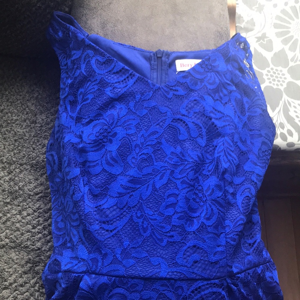 High, low bright blue cocktail dress